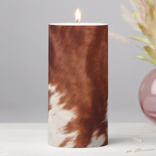 Western Brown White Animal Cowhide Pillar Candle (In Situ)