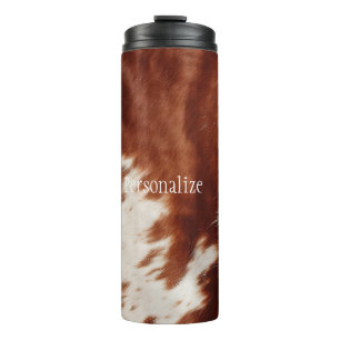 Western Brown White Animal Cowhide Thermal Tumbler