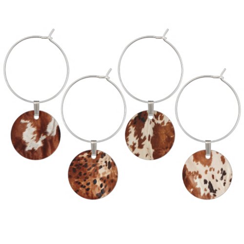 Western Brown White Animal Cowhide Wine Charm