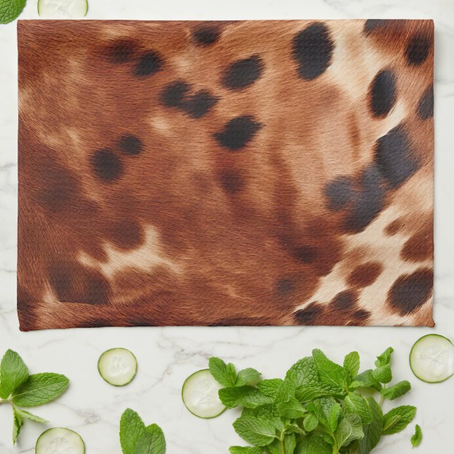 Western Brown White Black Animal Cowhide Kitchen Towel (Folded)