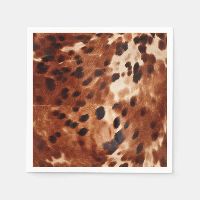 Western Brown White Black Animal Cowhide Napkins (Front)