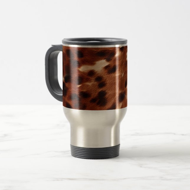 Western Brown White Black Animal Cowhide Travel Mug (Front Left)