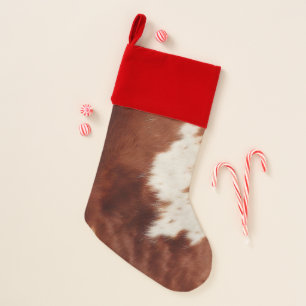 Western Brown White Cowhide Christmas Stocking
