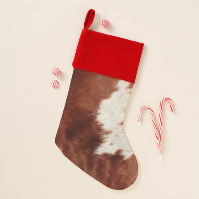 Western Brown White Cowhide Christmas Stocking (Front)