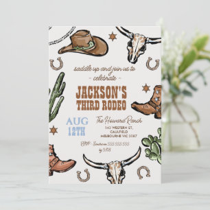 Western Brown Wild West Cowboy Rodeo Birthday Invitation