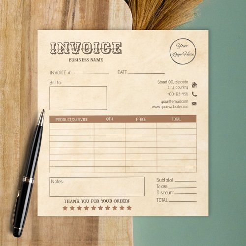 western brown with logo small business invoice  notepad