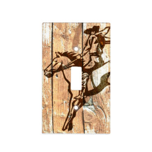 Western bucking bronco wooden cowboy light cover