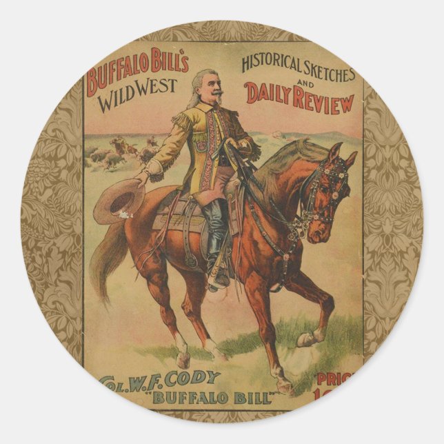 Western Buffalo Bill Wild West Classic Round Sticker (Front)