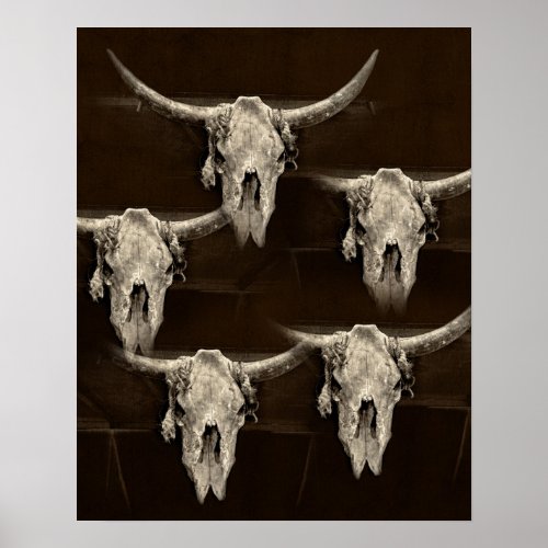 Western Bull Cow Skull Country Rustic Vintage Poster