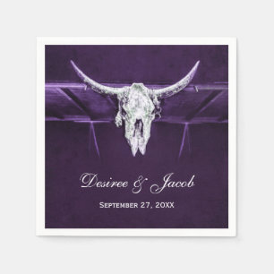 Western Bull Cow Skull Dark Purple White Rustic Napkins