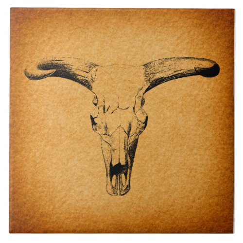 Western Bull Horns Ceramic Tile