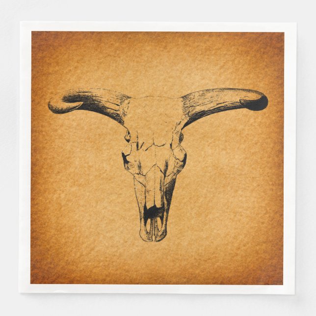 Western Bull Horns Paper Dinner Napkins (Front)