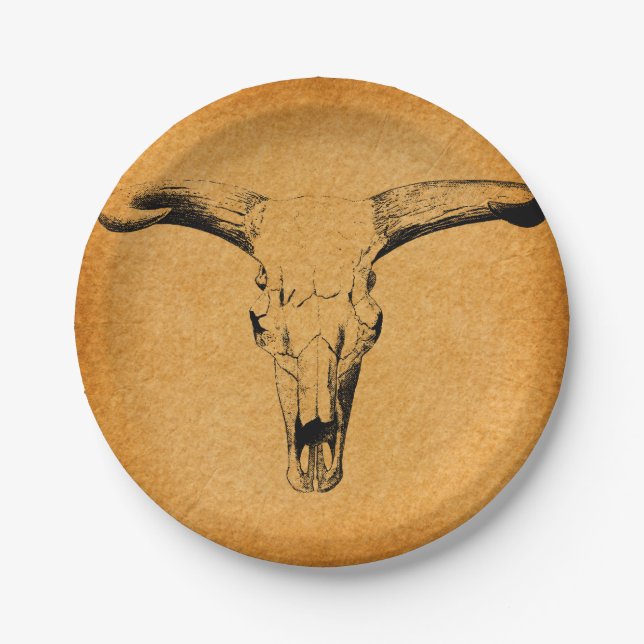 Western Bull Horns Paper Plates (Front)