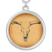Western Bull Horns Silver Plated Necklace