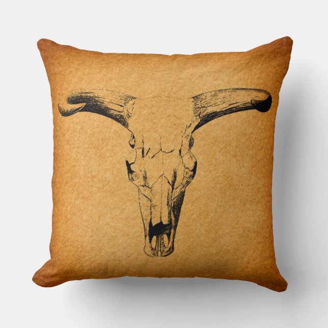 Western Bull Horns Throw Pillow (Front)