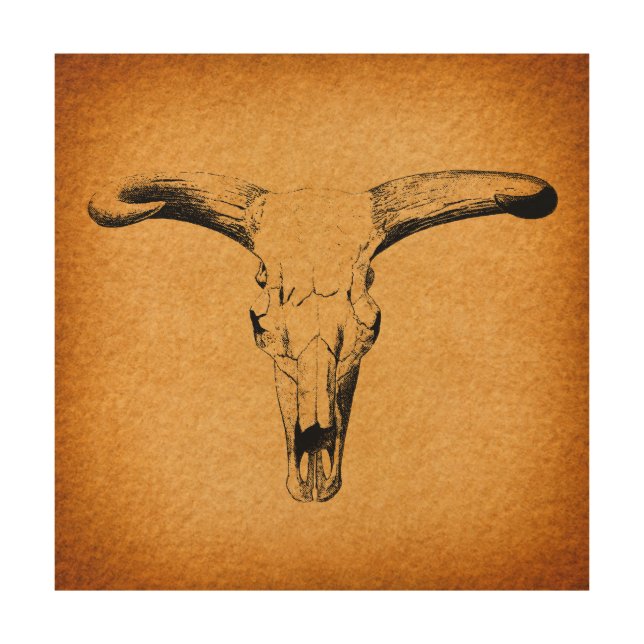 Western Bull Horns Wood Wall Art (Front)