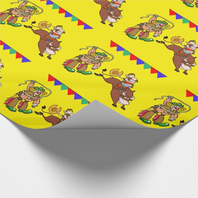 Western Bull Rider And Rodeo Clown Wrapping Paper (Corner)