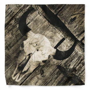 Western Bull Skull Barn Wood Sepia Vintage Rustic Bandana