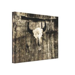 Western Bull Skull Barn Wood Sepia Vintage Rustic Canvas Print
