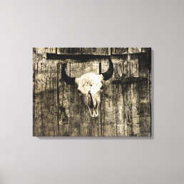 Western Bull Skull Barn Wood Sepia Vintage Rustic Canvas Print