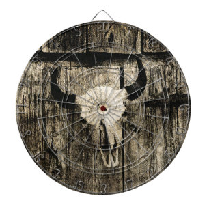Western Bull Skull Barn Wood Sepia Vintage Rustic Dart Board