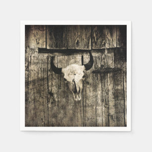 Western Bull Skull Barn Wood Sepia Vintage Rustic Napkins