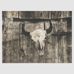 Western Bull Skull Barn Wood Sepia Vintage Rustic Tissue Paper