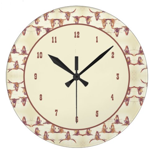 Western Bull Skull Beige Brown Country Rustic Large Clock