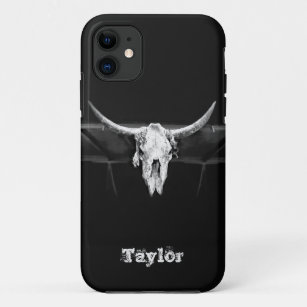 Western Bull Skull Black And White Old Rustic iPhone 11 Case