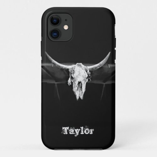 Western Bull Skull Black And White Old Rustic iPhone 11 Case