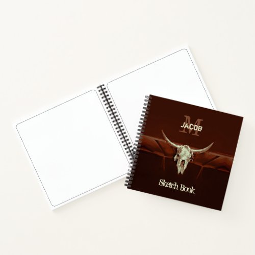 Western Bull Skull Brown Monogram Sketchbook Notebook