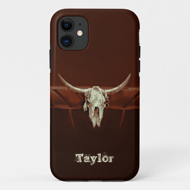 Western Bull Skull Brown Rustic Country Case-Mate iPhone Case (Back)