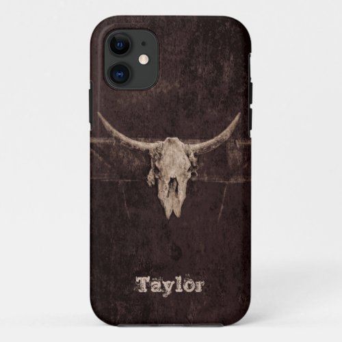 Western Bull Skull Country Brown Beige Old Rustic iPhone 11 Case