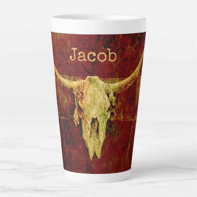 Western Bull Skull Country Brown Rustic Grunge Art Latte Mug (Front)