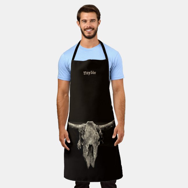 Western Bull Skull Country Cowboy Rustic Vintage Apron (Worn)