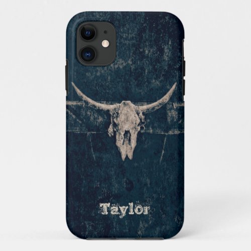 Western Bull Skull Country Gray Grunge Old Rustic iPhone 11 Case