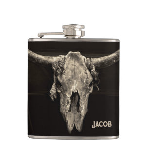 Western Bull Skull Country Rustic Brown Vintage Flask