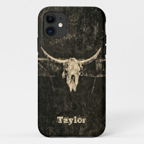Western Bull Skull Country Sepia Black Old Rustic  iPhone 11 Case