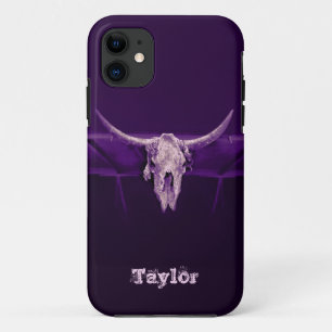 Western Bull Skull Purple Old Rustic iPhone 11 Case