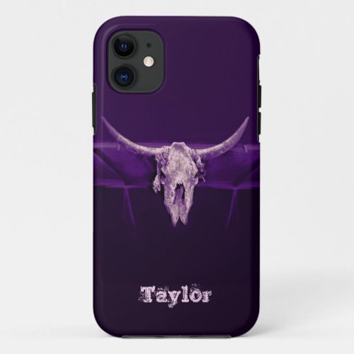 Western Bull Skull Purple Old Rustic iPhone 11 Case