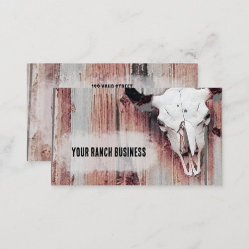 Western Bull Skull Rustic Barn Wood Brown Vintage Business Card