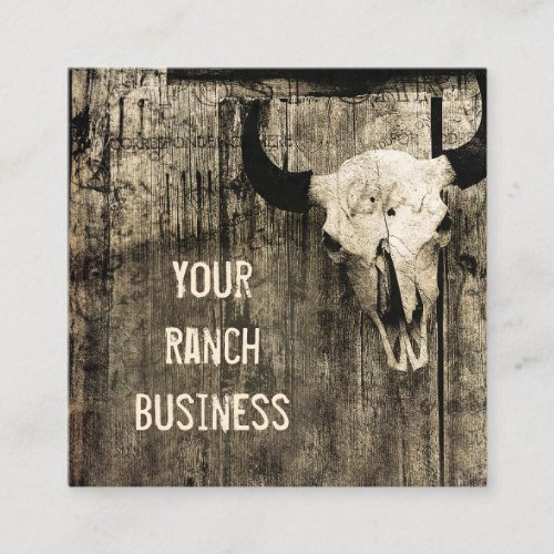 Western Bull Skull Rustic Sepia Brown Vintage Square Business Card