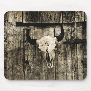 Western Bull Skull Rustic Wood Barn Sepia Vintage Mouse Pad