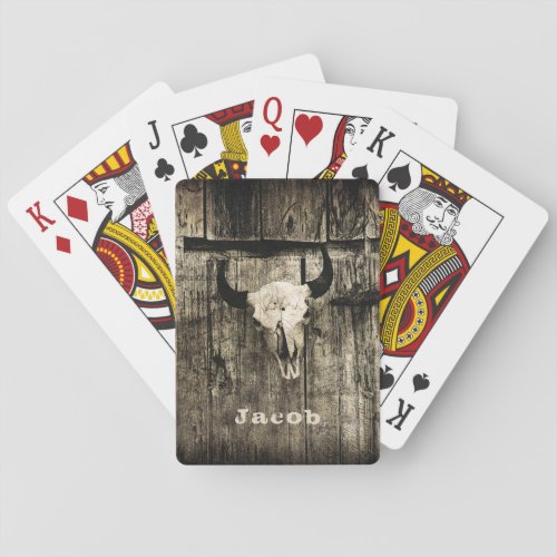 Western Bull Skull Vintage Barn Brown Rustic Wood Poker Cards