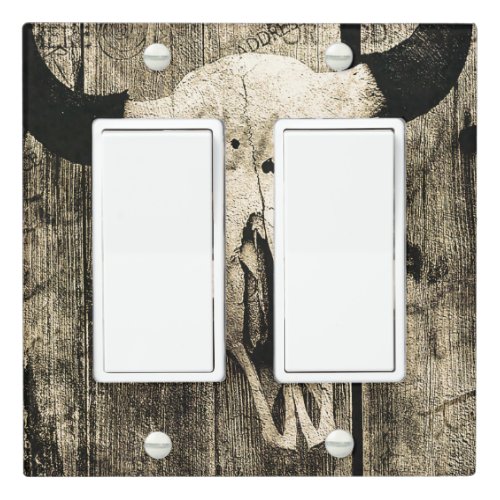 Western Bull Skull Vintage Barn Brown Wood Rustic Light Switch Cover