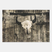 Western Bull Skull Vintage Barn Brown Wood Rustic Wrapping Paper Sheets (Front 3)