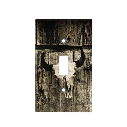 Western Bull Skull Vintage Barn Wood Brown Rustic Light Switch Cover