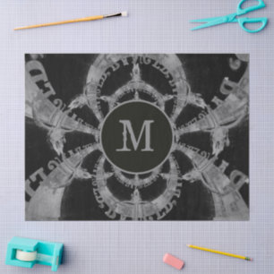 Western Bull Skull Vintage Black White Monogram Tissue Paper