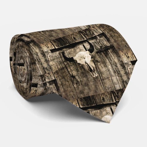 Western Bull Skull Vintage Sepia Rustic Country Neck Tie