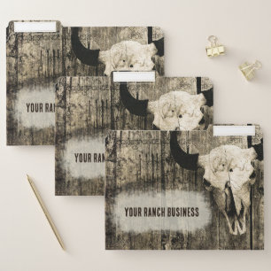 Western Bull Skull Vintage Sepia Rustic File Folder